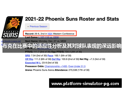 布克在比赛中的适应性分析及其对球队表现的深远影响